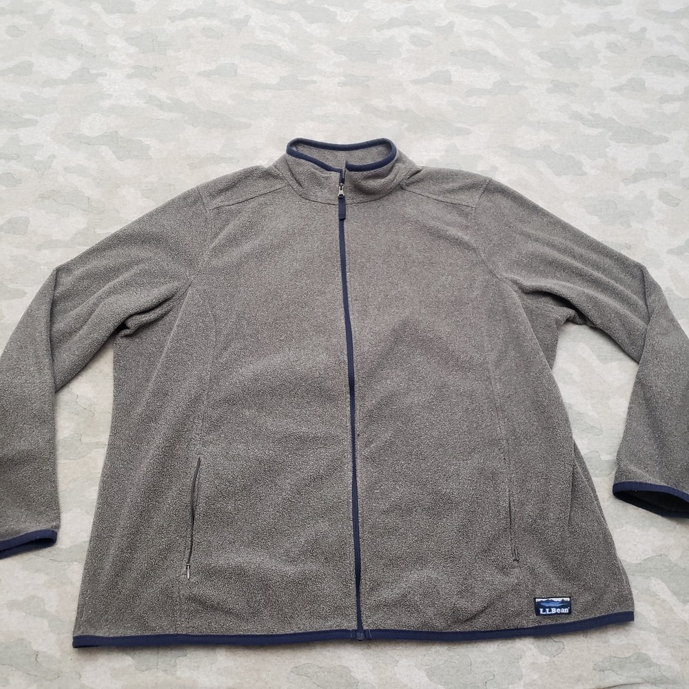 L.L. Bean Sweatshirt Womens 2X Gray Full Zip Pockets Fleece Outdoors Hiking